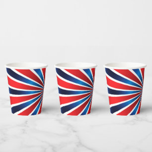 Gobelets En Papier Motif radial rouge blanc bleu