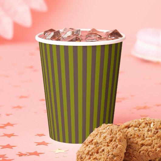 Gobelets En Papier Motif rayé en chocolat brun et vert olive