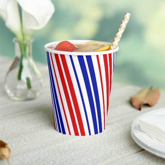 Gobelets En Papier Motif rayures blanches rouges bleues (Insitu)