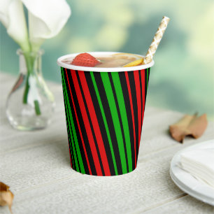 Gobelets En Papier Motif rayures vertes rouges noires  