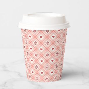 Gobelets En Papier Motif Rétro Rose, Coeur Rouge Et Flammes De Neige
