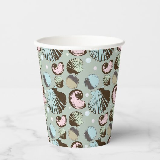 Gobelets En Papier Motif Retro Seashell (Recto)