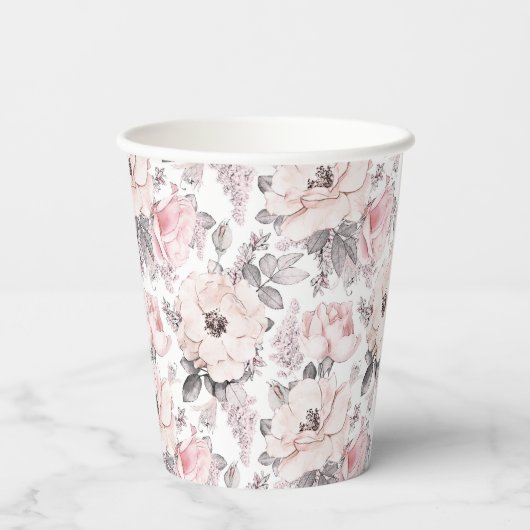 Gobelets En Papier Motif rose et gris classique (Verso)