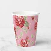 Gobelets En Papier Motif rose rouge cerise (Verso)