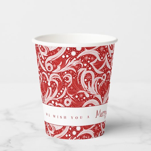 Gobelets En Papier Motif rouge Abstrait de flocon de neige #10 ID1009 (Recto)