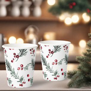 Gobelets En Papier Motif Rustique de pin aquarelle de Noël