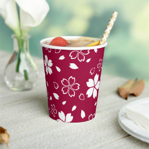 Gobelets En Papier Motif Sakura Rouge