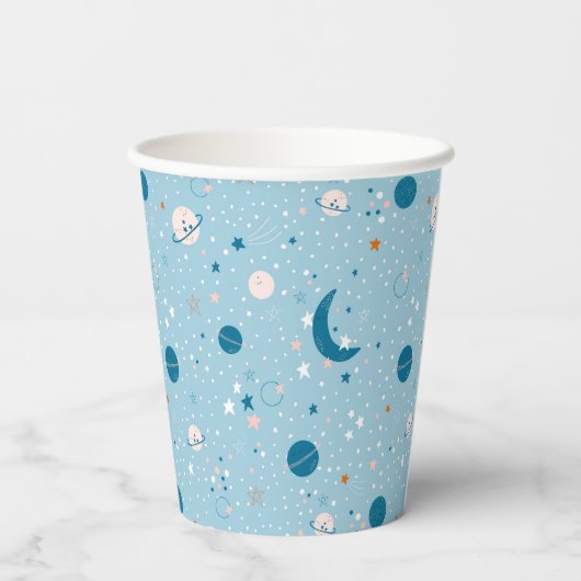 Gobelets En Papier Motif Sky & Space bleu (Verso)