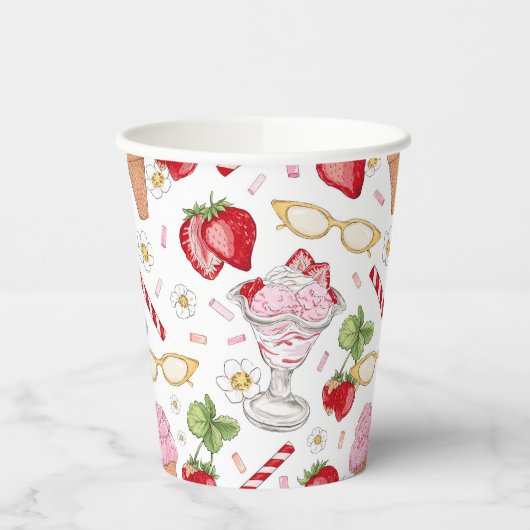 Gobelets En Papier Motif Sundae fraise (Gauche)