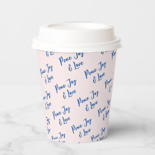Gobelets En Papier Motif texte personnalisé Blue & Pink Peace, Joy & 