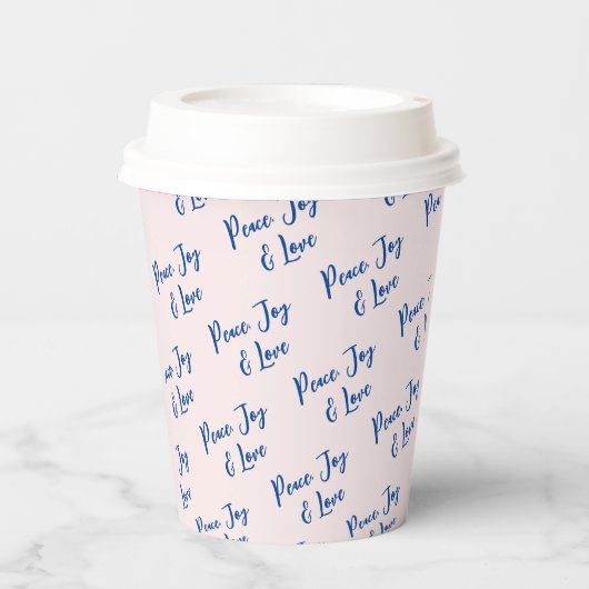 Gobelets En Papier Motif texte personnalisé Blue & Pink Peace, Joy &  (Recto)