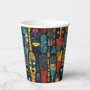 Gobelets En Papier Motif tribal africain avec idoles.