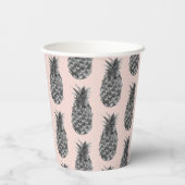 Gobelets En Papier Motif Tropical Grey & Rose Ananas Avec Nom (Verso)