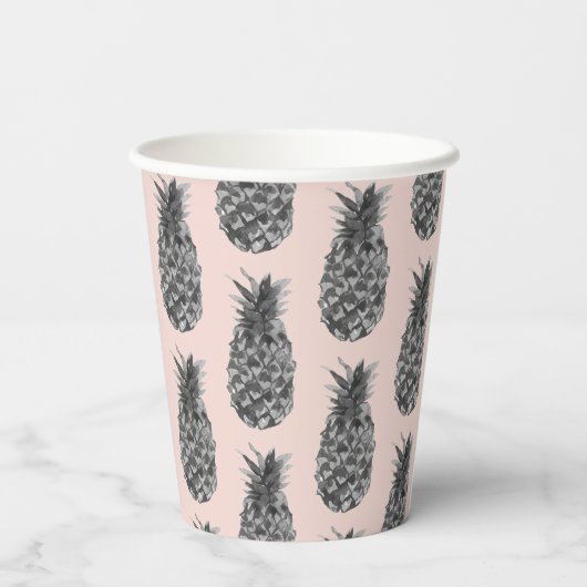 Gobelets En Papier Motif Tropical Grey & Rose Ananas Avec Nom (Verso)