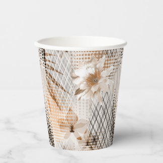 Gobelets En Papier Motif tropical gris, beige.