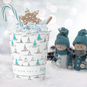 Gobelets En Papier Motif turquoise d'arbre de Noël n° 5 ID1009