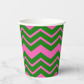 Gobelets En Papier Motif Zigzag Chevron Rose Vert (Recto)