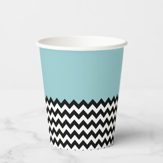 Gobelets En Papier Motif Zigzag noir et blanc, Chevron, Bleu (Verso)