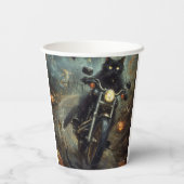 Gobelets En Papier Moto à équitation Chat Noir Halloween effrayant (Verso)