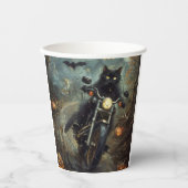 Gobelets En Papier Moto à équitation Chat Noir Halloween effrayant (Recto)