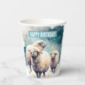 Gobelets En Papier Moutons dans un paysage enneigé - fête d'anniversa (Verso)