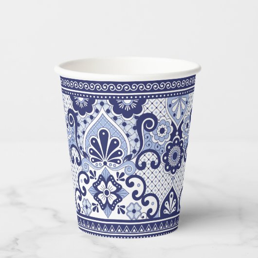 Gobelets En Papier Mug d'art populaire mexicain Talavera bleu et blan (Recto)