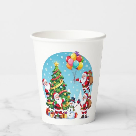 Gobelets En Papier **“Multi-Santa Christmas Fun – 3D Cartoon Transpar (Verso)