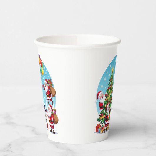 Gobelets En Papier **“Multi-Santa Christmas Fun – 3D Cartoon Transpar (Gauche)