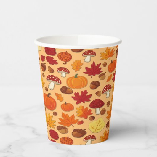 Gobelets En Papier Mushrooms and Falling Leaves Enchanted Autumn (Gauche)