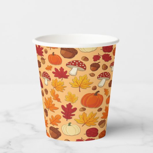 Gobelets En Papier Mushrooms and Falling Leaves Enchanted Autumn (Recto)