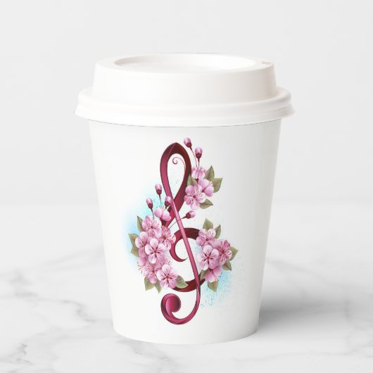 Gobelets En Papier Musical treble clef notes with sakura flowers (Recto)