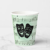 Gobelets En Papier Musique verte et masques grecs de théâtre (Recto)