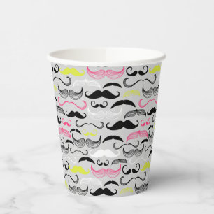 Gobelets En Papier Mustache motif, style rétro