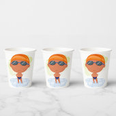 Gobelets En Papier Nager Garçon en lunettes et Casquette de natation