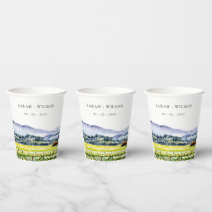 Gobelets En Papier Napa Valley Watercolor Vineyard Paysage Mariage