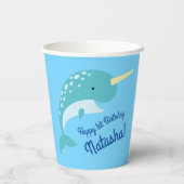 Gobelets En Papier Narwhals Ocean Cute 1er anniversaire fêtes enfants (Verso)