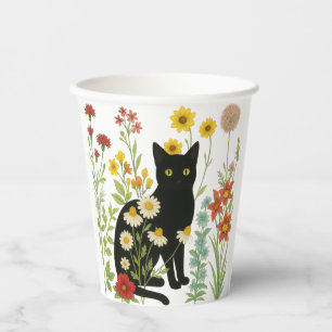 Gobelets En Papier Nature botanique – Chat noir dans un jardin de fle
