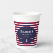 Gobelets En Papier Nautical Birthday Captain Hat Stripe Party Theme (Verso)