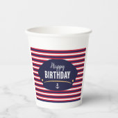 Gobelets En Papier Nautical Birthday Captain Hat Stripe Party Theme (Recto)
