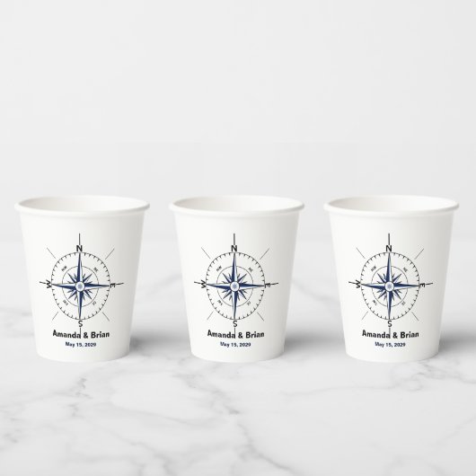 Gobelets En Papier Nautical Compass Beach Wedding Personnalisé (Multi)