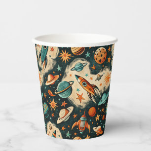 Gobelets En Papier Navires-fusée vintages pour engins spatiaux Motif 