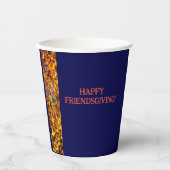 Gobelets En Papier Navy Blue & Feuilles Thanksgiving Friendsgiving (Recto)