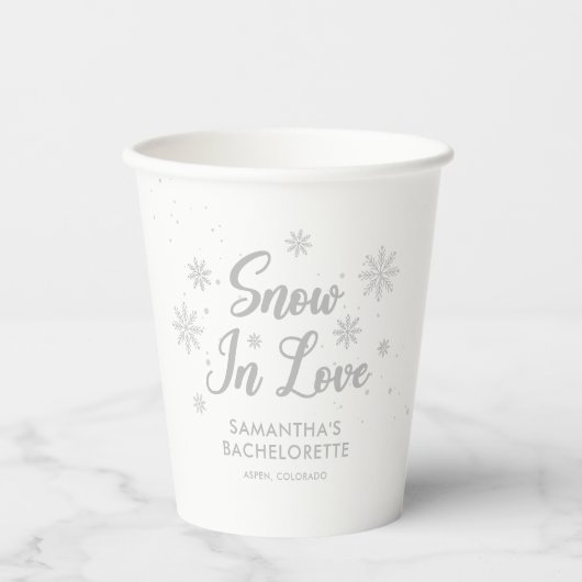 Gobelets En Papier Neige amoureuse Bachelorette blanche d'hiver (Recto)