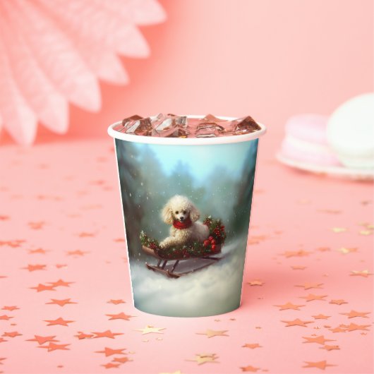 Gobelets En Papier Neige de Noël caniche hiver (Insitu)