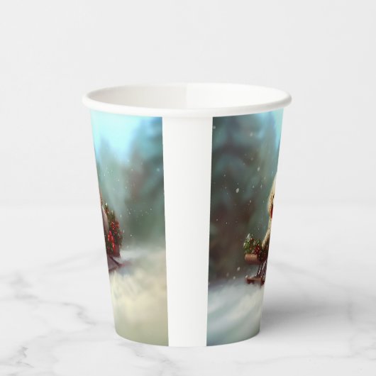 Gobelets En Papier Neige de Noël caniche hiver (Gauche)