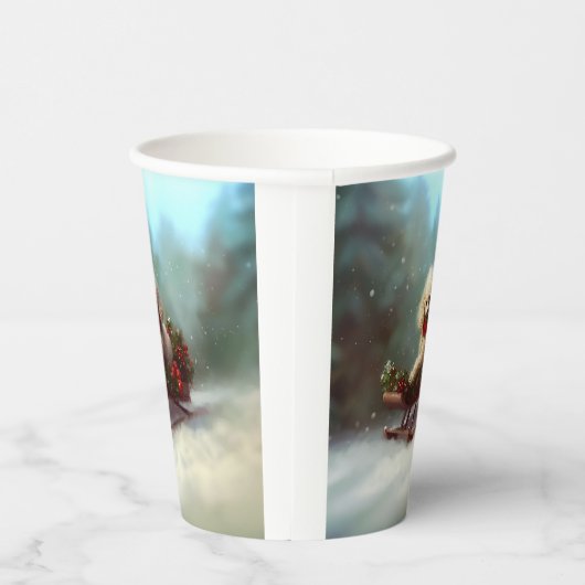 Gobelets En Papier Neige de Noël caniche hiver (Droite)