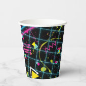 Gobelets En Papier Neon Black Retro 80's 90's Birthday Party (Recto)