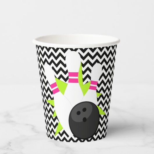 Gobelets En Papier Neon Chevron Bowling Party tasses à papier (Recto)