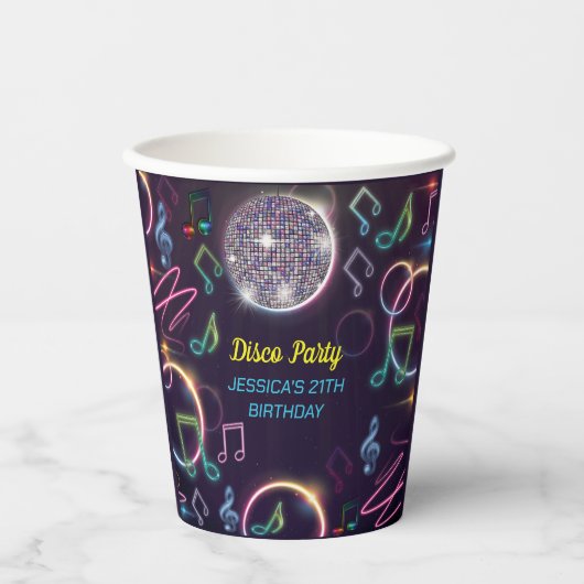 Gobelets En Papier Neon Glow Disco Dance Anniversaire (Recto)
