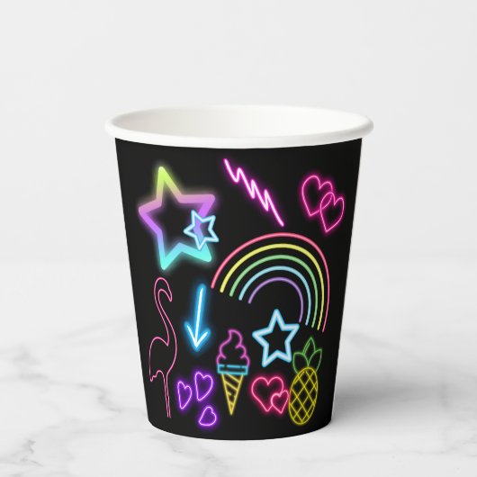 Gobelets En Papier Neon Glow in Dark, Rainbow Cheetah print (Verso)